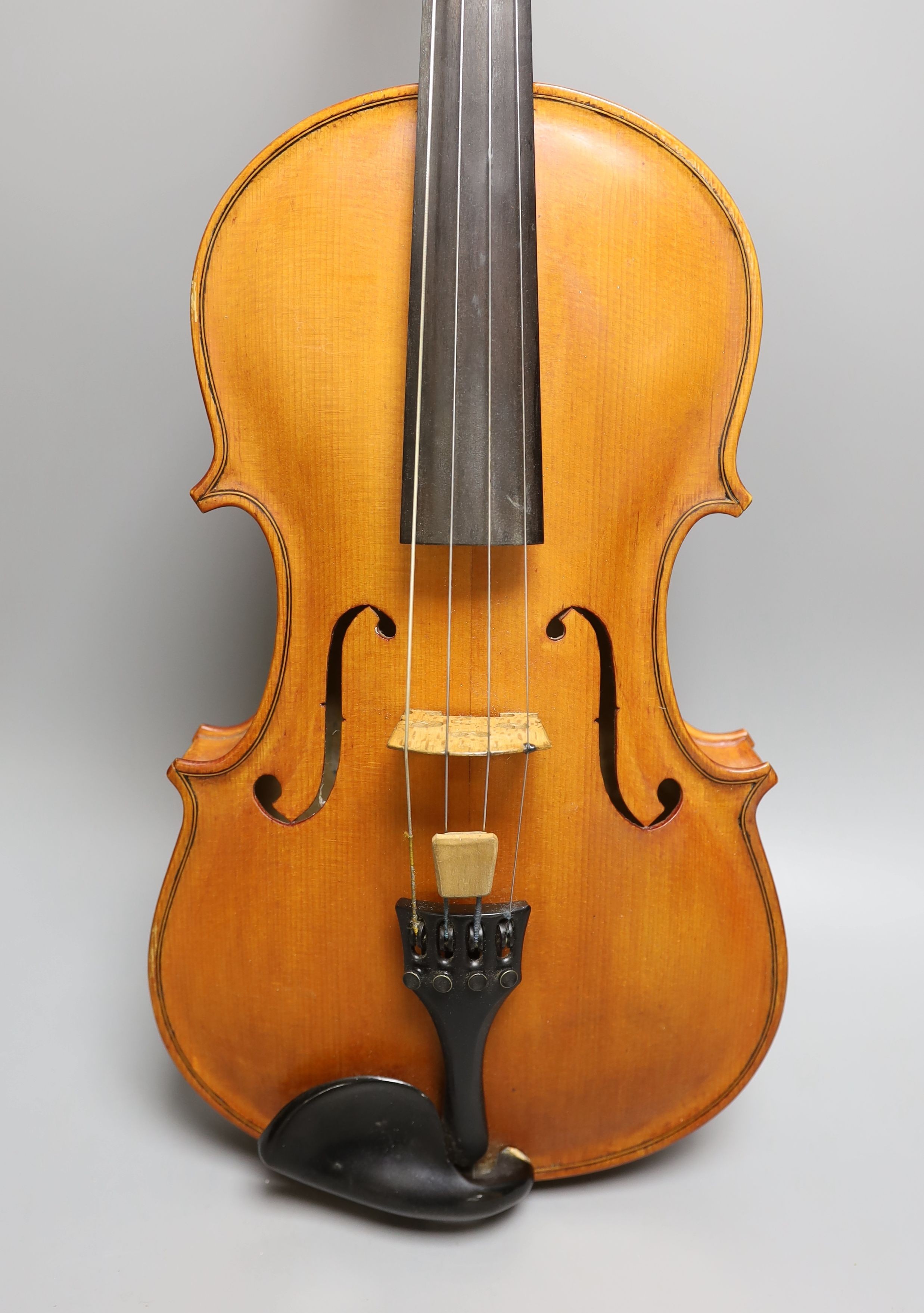 A 20th century Viola, unlabelled with 2 piece 16 inch back, cased